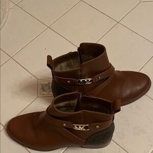 Michael Kors Tan Ankle Booties with Logo Accent look new gently worn